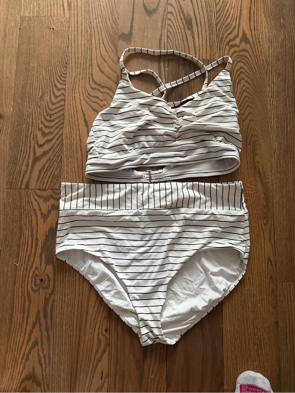 CALIA by Carrie Underwood White with Black Stripe High-Rise Bikini Set